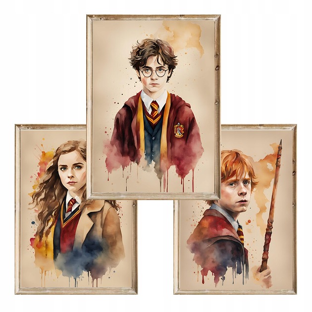 obrazy i plakaty do pokoju dziecięcego Zestaw 3 plakatów Harry Potter A3