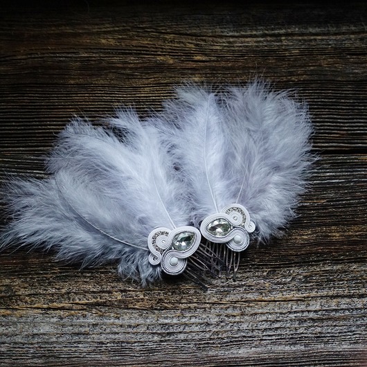 Zamówienie specjalne-  spinki ozdobne z piórami Mró Soutache