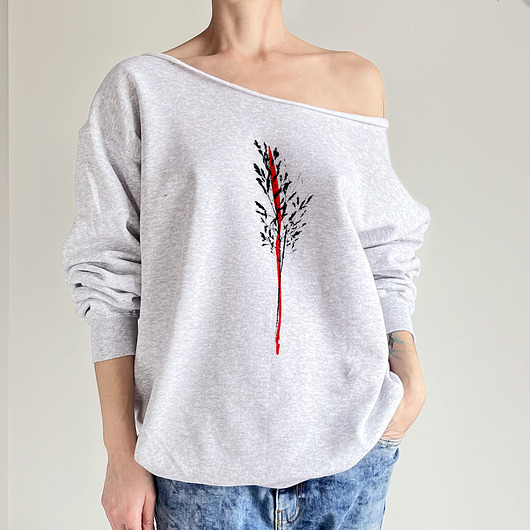 bluza bez kaptura damska Trawa tusz Szara bluza cięta