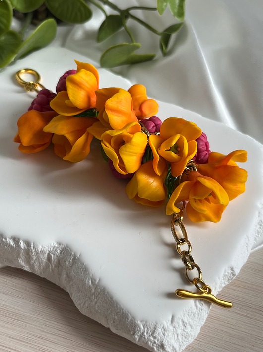 bransoletki - inne Bransoletka Owocowa. Malina i tulipany. Handmade