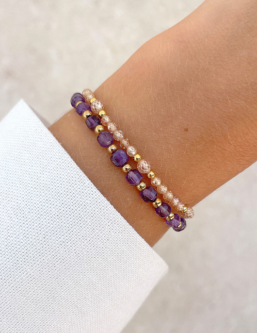 bransoletki z kamieni naturalnych Bransoletki na gumce - cyrkonia szampańska, ametyst