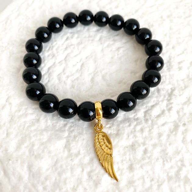 bransoletki złote Bransoletka onyksy- srebro 925 pozłacane