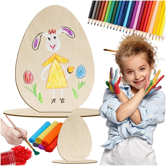 ozdoby wielkanocne Drewniana figurka JAJKO 1SZT  ze sklejki na podstawce 15 cm Wielkanocne
