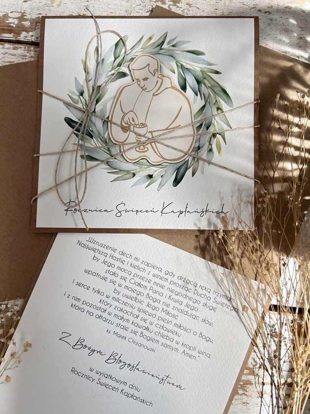 kartki scrapbooking Kartka z okazji rocznicy święceń kapłańskich ręcznie robiona z życzeniami