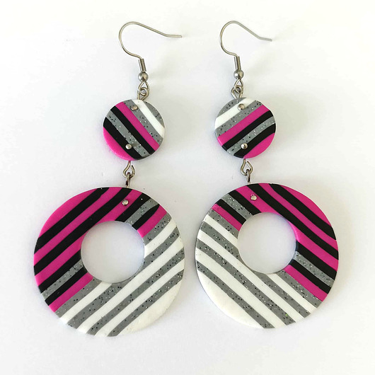 kolczyki z masy plastycznej Duże Geometryczne Kolczyki w Paski