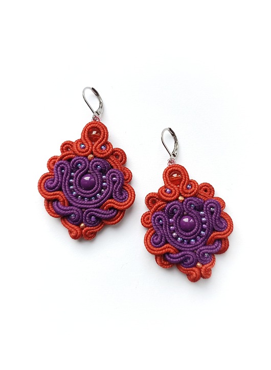 kolczyki soutache Kolczyki sutasz fioletowo-ceglane