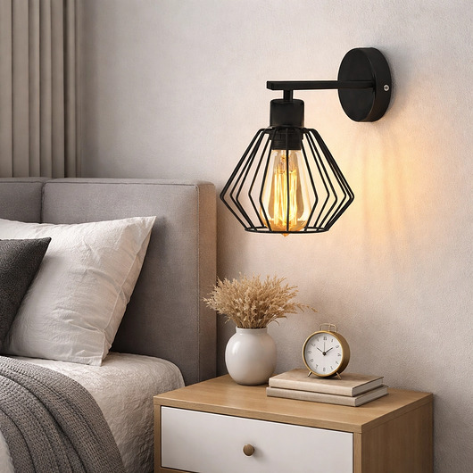 kinkiety Czarny kinkiet do przedpokoju CORK LOFT z drucianym kloszem