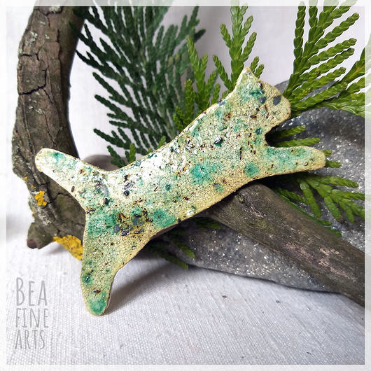 magnesy Zielony kot raku - ceramiczny rustykalny magnes