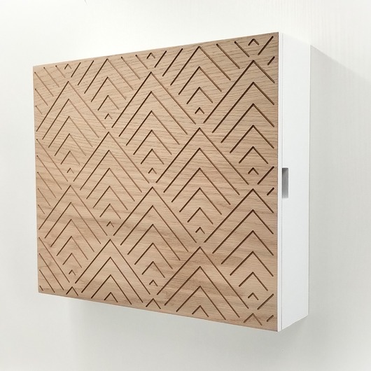 wieszaki Duża skrzynka na klucze, wzór, biała + dąb, 12 haczyków