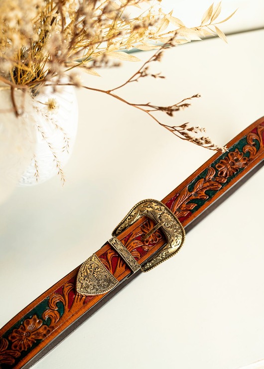 paski damskie Pasek skórzany Asim ręcznie robiony rzeźbione wzory