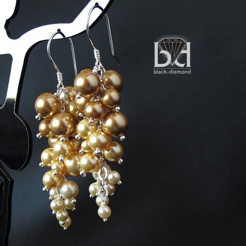 Złociste grona kryształ Swarovski Black Diamond