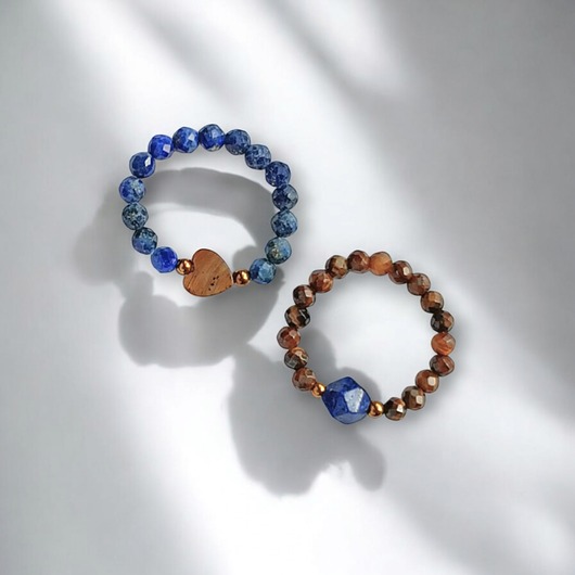 pierścionki elastyczne PREMIUM : zestaw pierścionków : lapis lazuli, tygrysie oko