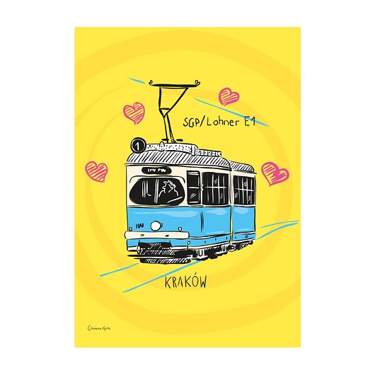 Plakat A4 Kraków Tramwaj Lohner E1 "Wiedeńczyk" Gliniana Kura