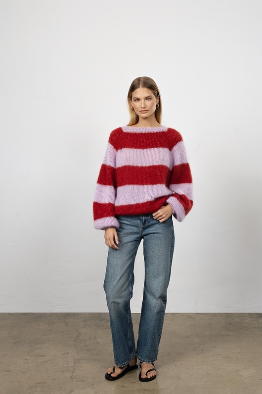swetry Sweter Simple mohair reglan czerwone pasy