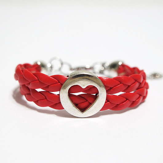 bransoletki - inne Bransoletka - Serce - rzemienie, pleciona