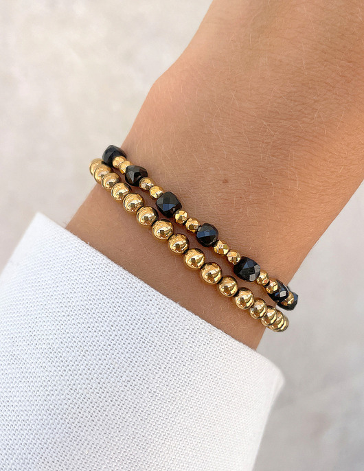 bransoletki z kamieni naturalnych Bransoletki na gumce - czarny turmalin z hematytem