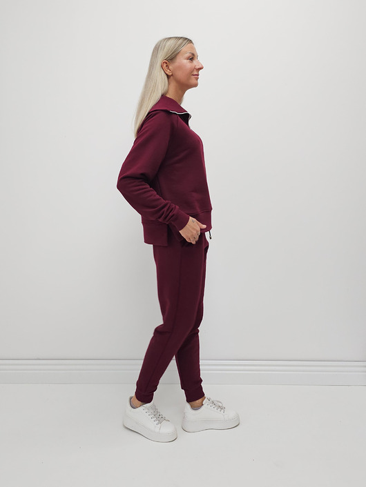 komplety damskie Anisa minimalistyczny lekko dopasowany komplet spodnie i bluza - Cherry