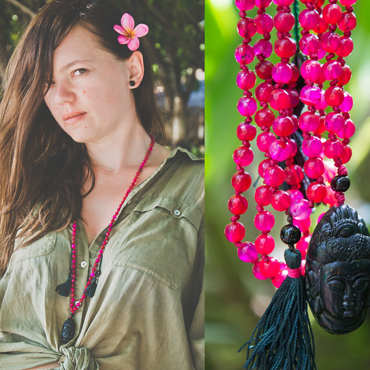 MERCY BUDDHA MALA naszyjnik z agatu pink yarrow NOMAD ACCESSORIES