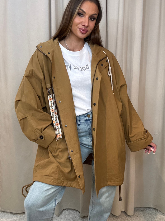 kurtki damskie Kurtka parka z kapturem Camel