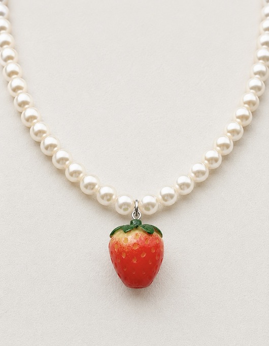 naszyjniki - inne Dolce Fragola  naszyjnik z pereł & truskawka