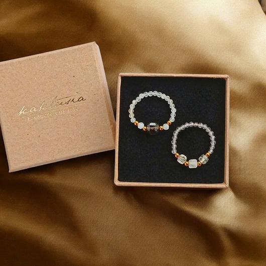 pierścionki elastyczne Zestaw pierścionków : DOBROBYT - cytryn, kwarc dymny, kryształ górski