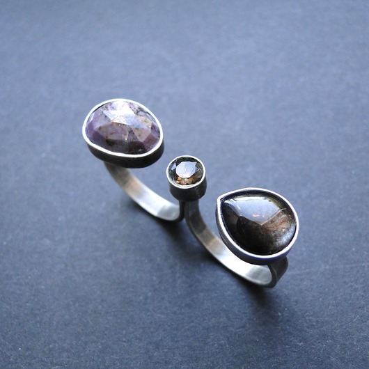 pierścionki srebrne Pierścień potrójny z szafirem