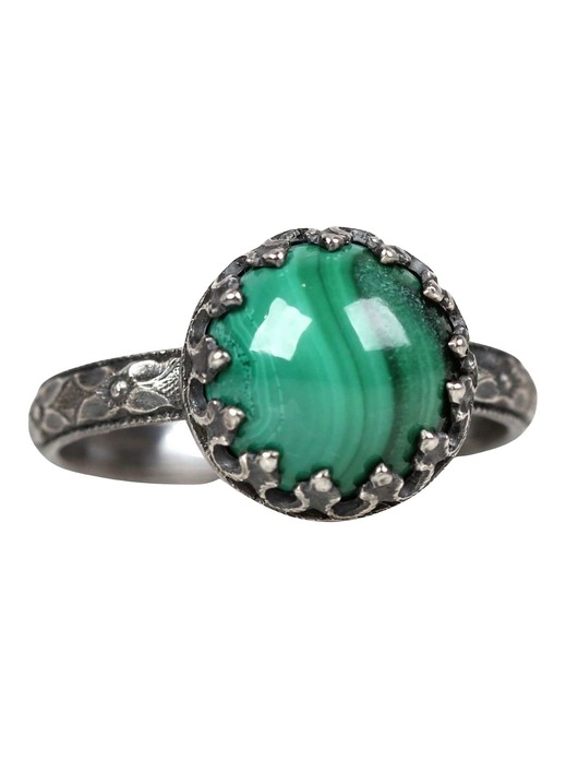 pierścionki srebrne Srebrny oksydowany pierścionek Princess z malachitem