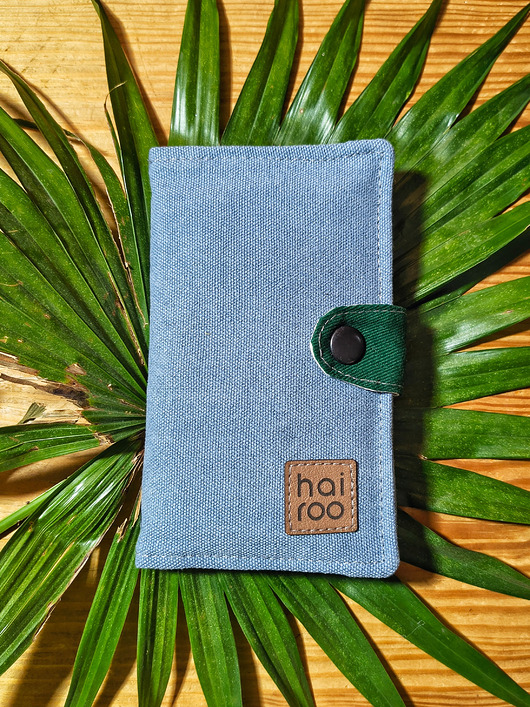 portfele damskie Portfel FUKU z bawełny canvas i bawełny drelich niebieski