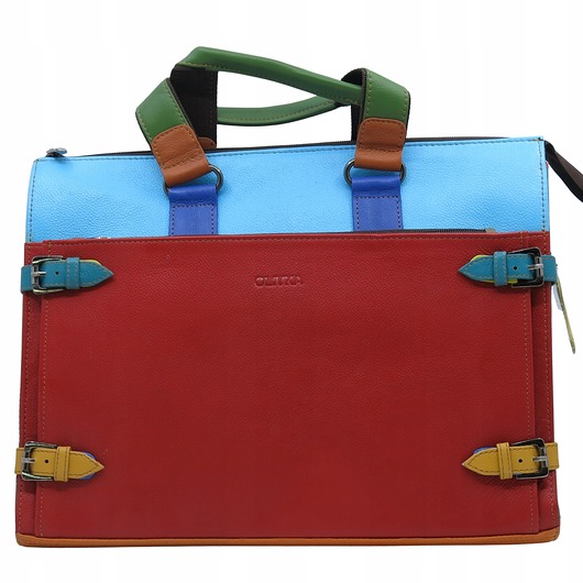 torby na ramię Skórzana aktówka damska pojemna miejsce na laptop, kieszenie eko OLIVKA