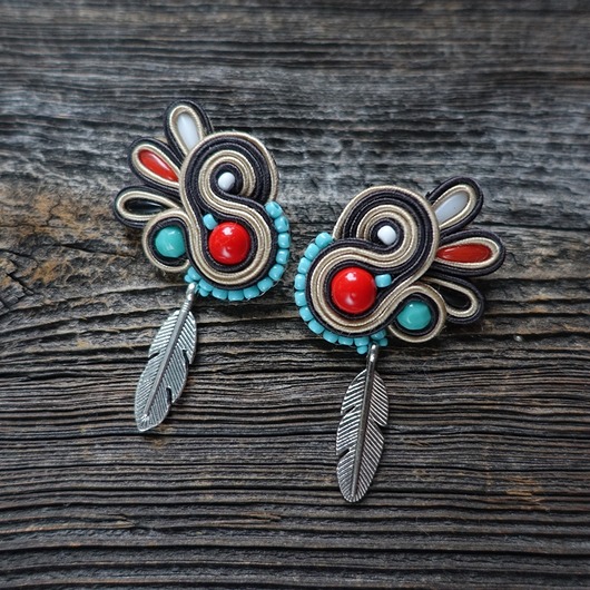 kolczyki soutache Navajo- etniczne kolczyki soutache