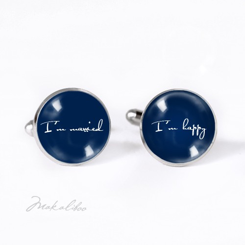 I'm married I'm happy - spinki granatowe + box Makaliboo