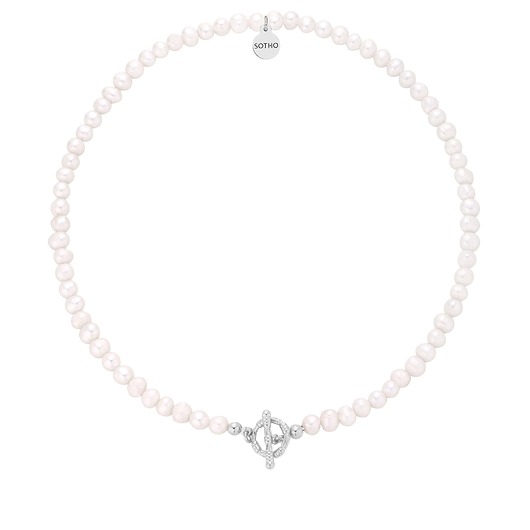 srebrne naszyjniki Naszyjnik z pereł naturalnych ze srebrnym ozdobnym zapięciem