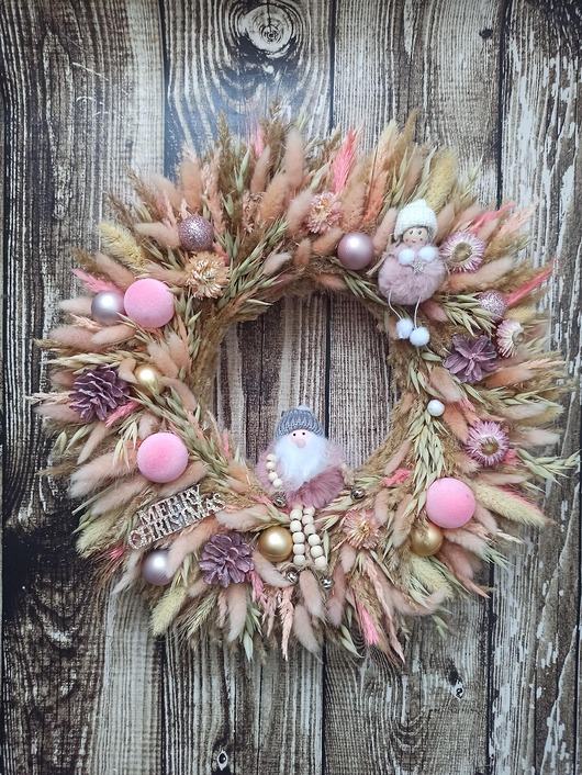 wianki Bożonarodzeniowy wieniec, wianek świąteczny w różu, #S2, 45 cm
