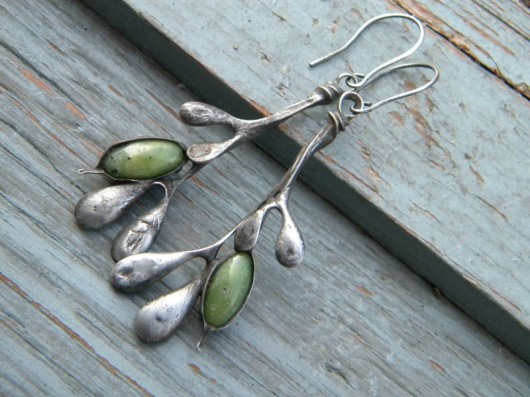 kolczyki wire wrapping nefryt -gałazki -  kolczyki