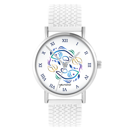 zegarki unisex Kolekcja Starlight - Ryby - silikonowy, biały