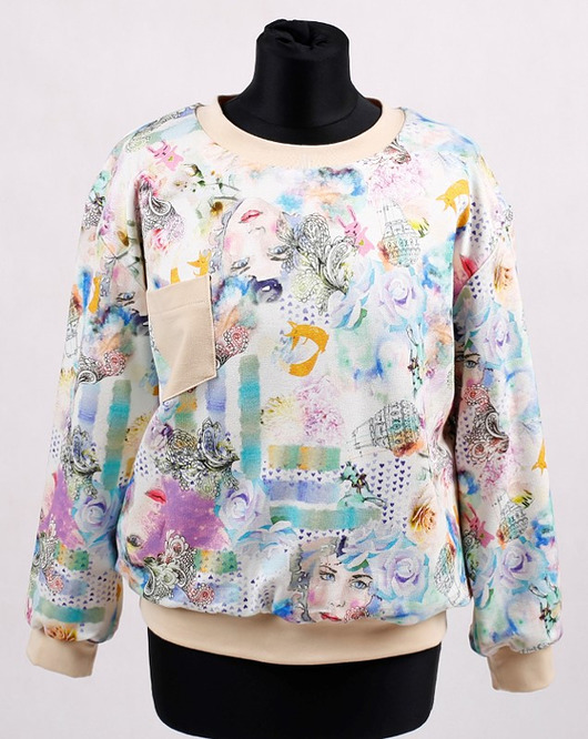 bluza bez kaptura damska Dwustronna bluza baśniowe wzory kontra beż