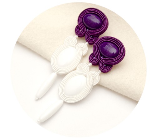 Kolczyki soutache ślubne - fiolet  maanuela