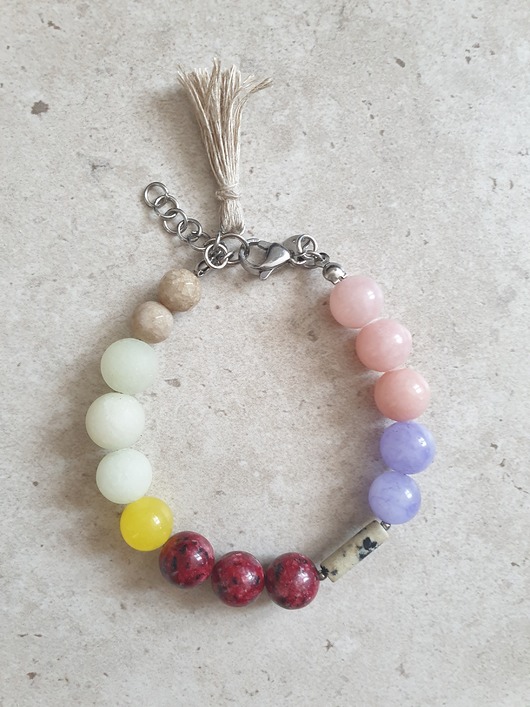 bransoletki z kamieni naturalnych Bransoletka BOHO ART jadeit, jaspis, bordo, fiolet, róż, seledyn