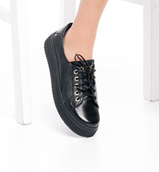 sneakersy damskie Sneakersy skórzane  sznurowane  (6833)