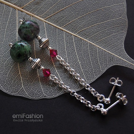 Zoisyt z Rubinem, kryształ Swarovski i Srebro MAREMI Jewelry