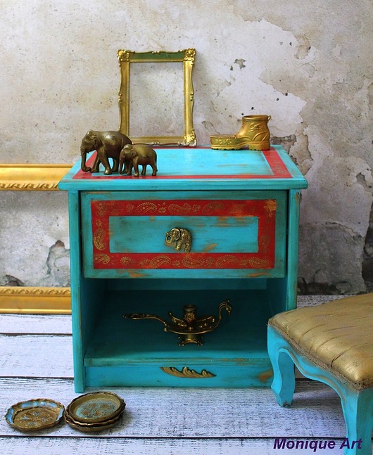 Szafka orientalna, turkus, oryginalna gałka, boho Monique Art