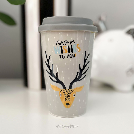 kubki Kubek porcelanowy z pokrywką silikonową jeleń 400 ml - stylowy prezent