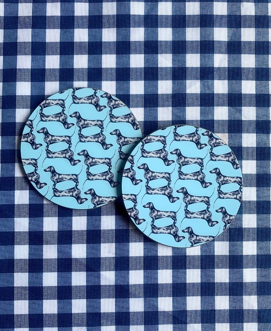 podkładki do kuchni Podkładki pod kubek- Jamniki blue- Jamniczki- Ilustracja