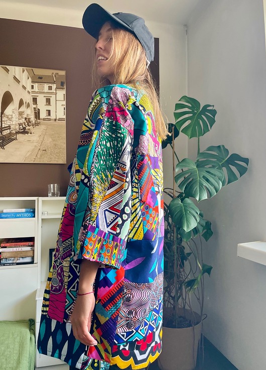 kurtki damskie Zjawiskowe ocieplane kimono patchwork