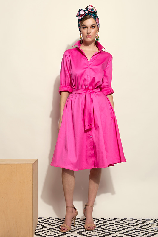 sukienki midi damskie Różowa szmizjerka SOLAR