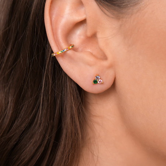 nausznice Złota nausznica "Rainbow" ozdobiona cyrkoniami - srebro 925 pozłacane