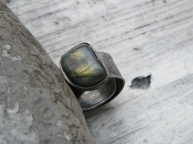 pierścionki - różne Zielonozłoty labradoryt - pierścionek