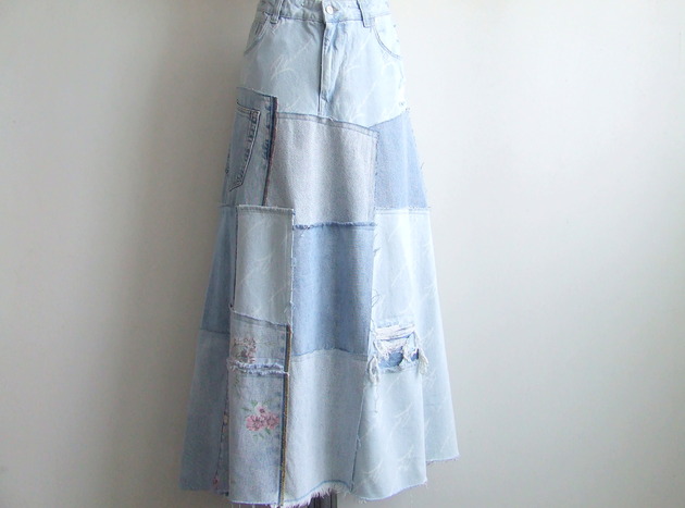 spódnice maxi Patchworkowa spódnica jeans r.48