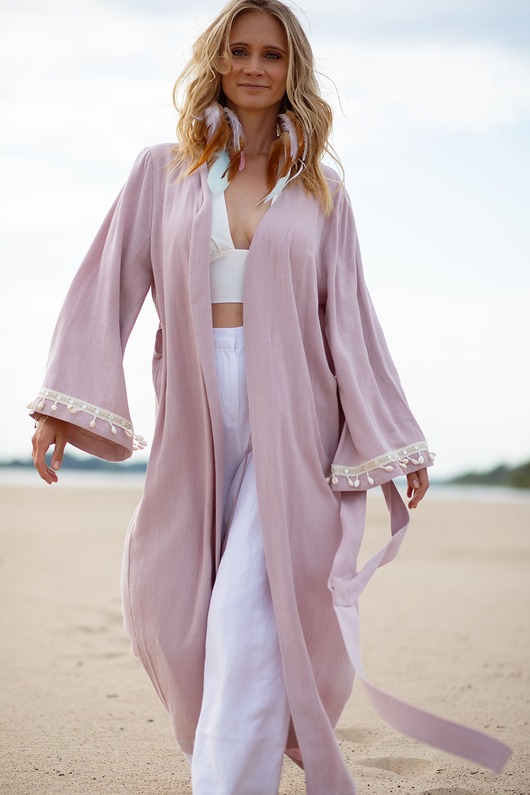 sukienki maxi damskie Kimono Moon Crystal - wiskoza  brudny róż