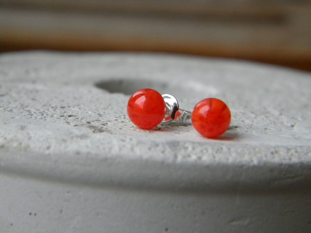 kolczyki wire wrapping Soczysta pomarańczka - delikatny kwiatek    - sztyfty